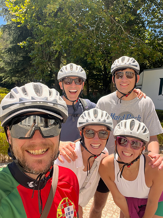 Happy cyclists smiling on a Somewherein.pt tour