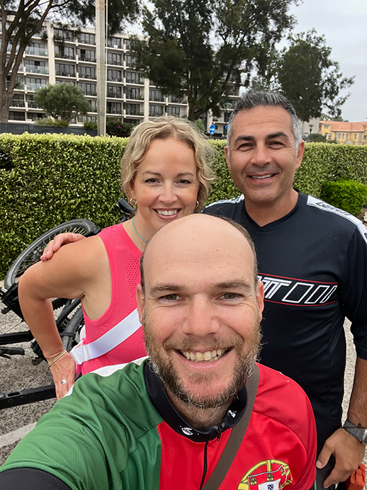 Happy cyclists smiling on a Somewherein.pt tour