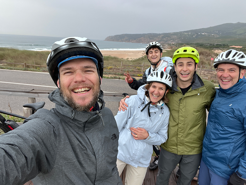 Happy cyclists smiling on a Somewherein.pt tour