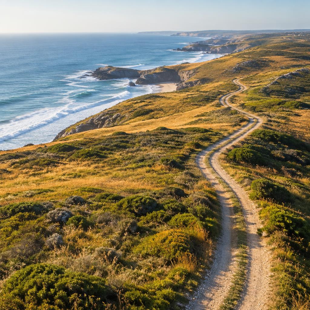 Aerial view of a gravel doubletrack along the coast